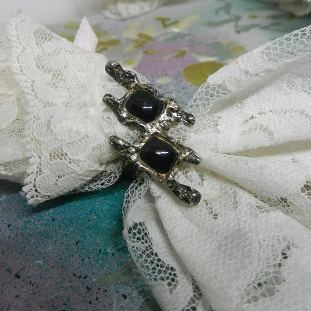 VTG artisan pewter black ring silvery statement ebony shiny bohemian size 12